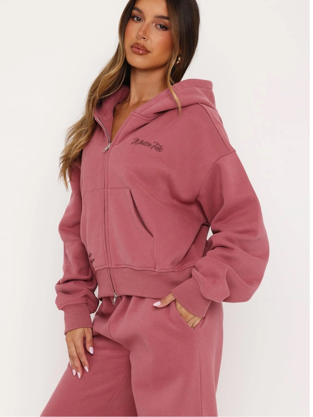 NWT White Fox Studio 17 Willa Boxy Zip Front Hoodie Dusty Plum